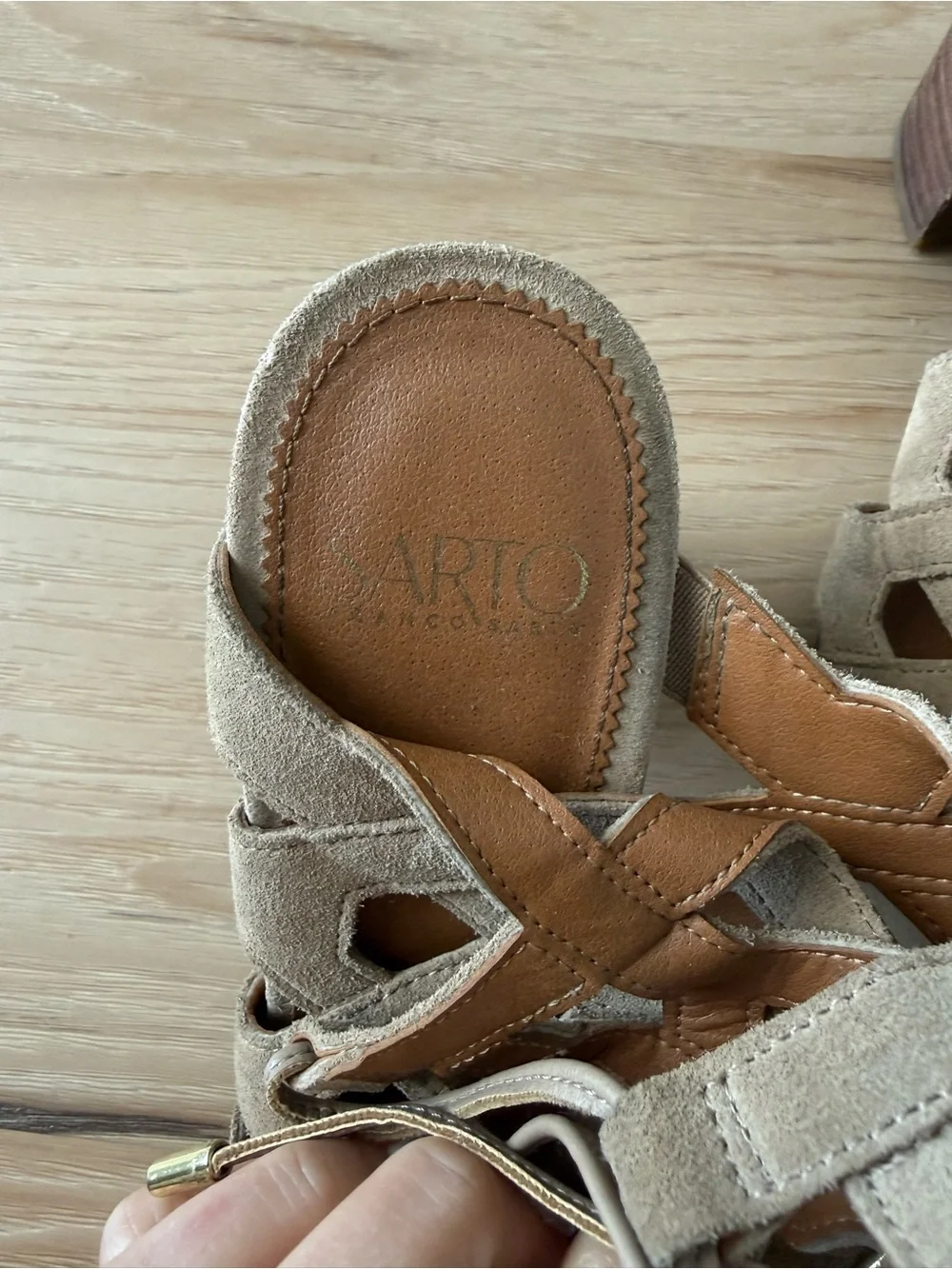 Franco Sarto Beige Suede Strappy Gladiator Heels